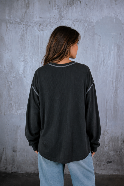 Polera Manga larga / Waffle negro
