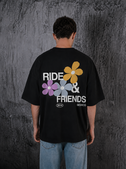 Polera flor Negra — oversize
