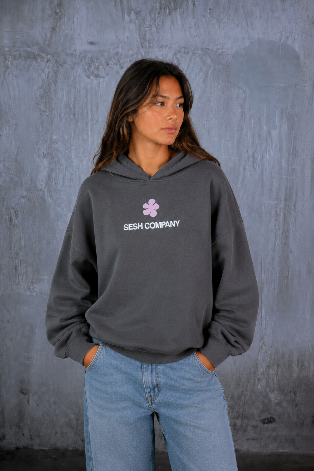 Poleron Gris Flor R&F | Boxy Fit mujer