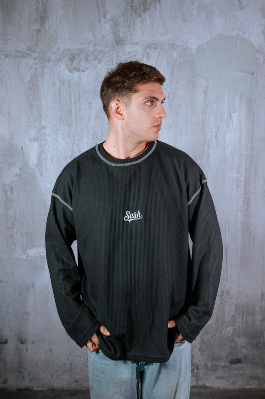 Polera Manga larga / Waffle negro