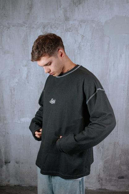 Polera Manga larga / Waffle negro