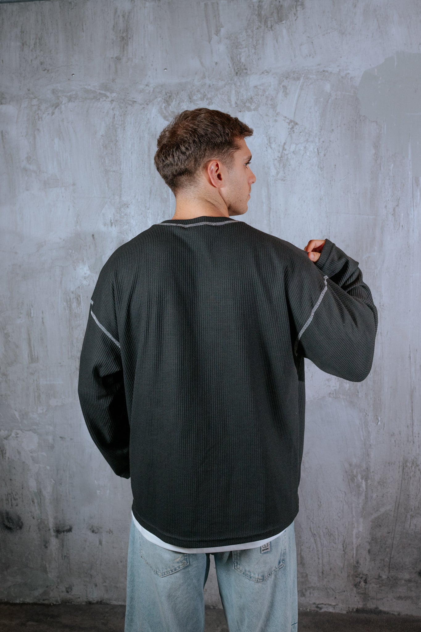 Polera Manga larga / Waffle negro