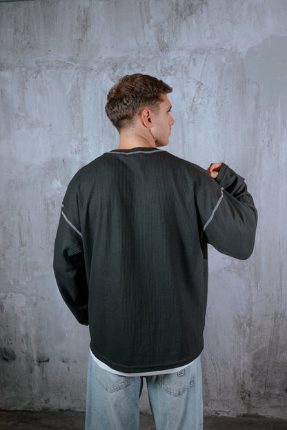 Polera Manga larga / Waffle negro